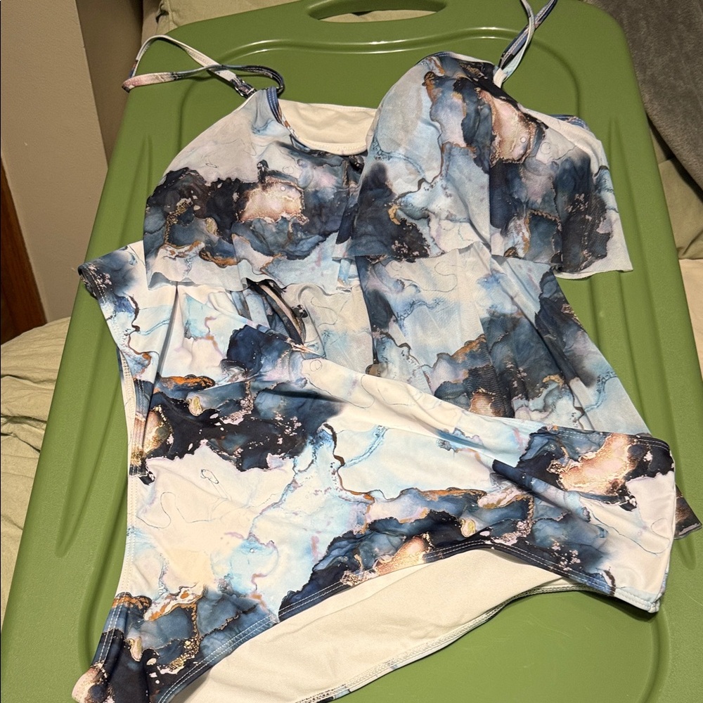 Elegant Blue Marble Women's Top